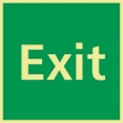 Etterlysende nødutgang med teksten EXIT som markerer nødutgang/rømingsvei ut av bygningen. Engelsk tekst er godt forståelig slik at også de som ikke snakker norsk lett forstår hvor nødutgangen er.