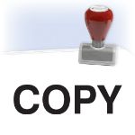 Engelsk kopi stempel med teksten COPY i store bokstaver. Sort, blå, rød eller grønn farge på stempelet.