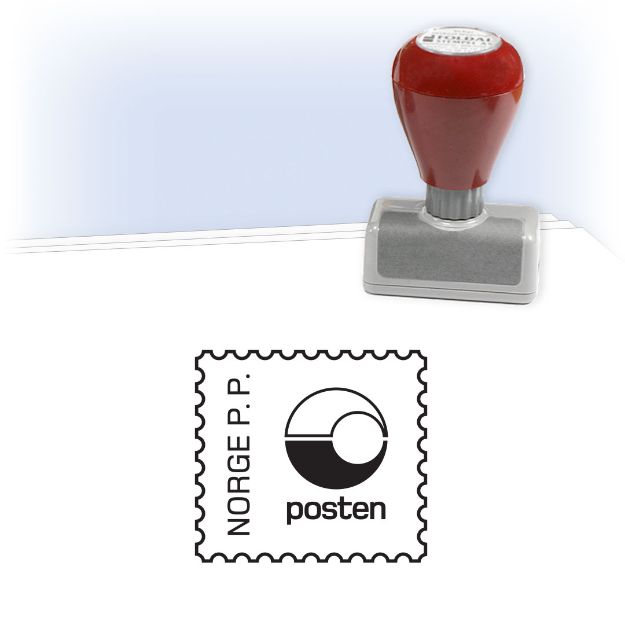 Poststempel med Postens logo og porto betalt merke. For brev.