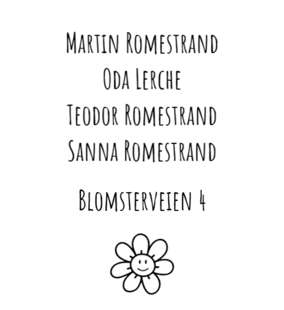Bilde av Fint postkasseskilt med navn, adresse og dekorativ blomst