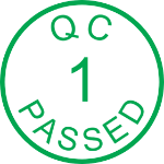 Bilde av QC passed stempel for kvalitets inspektør. Kontrollstempel med snellefeste