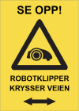 Bilde av Fareskilt, robotklipper krysser vei