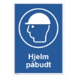 HMS skilt: Påbudt med hjelm. Påbudsskilt i god kvalitet for tydelig merking av industri-lokaler og arbeidsplasser der HMS og sikkerhet krever bruk av hjelm.