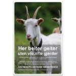 Nofence skilt for merking av gjerdeløst beite. Skilt for geit.