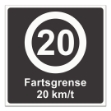 Fartsgrense 20 km/t skilt for privat vei. Fartsgrenseskilt for private veier, gårdsplasser, borettslag, sameie, industriområder, parkeringsplasser osv.