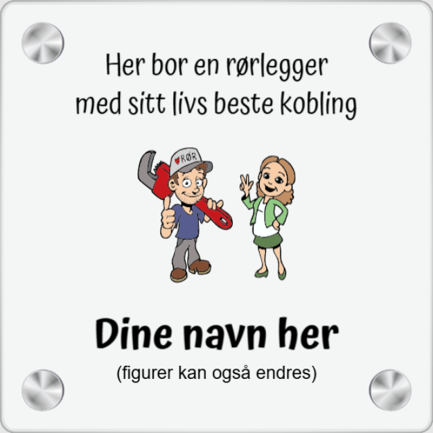 Bilde av Dørskilt: Her bor en rørlegger med sitt livs beste kobling