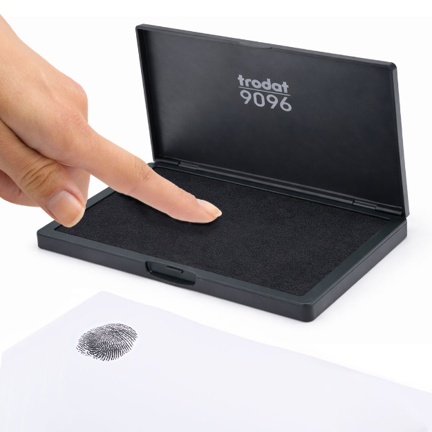 Stempelpute for fingeravtrykk. Trodat 9096 Fingerprint pad, spesielt utviklet for å overføre detaljerte fingeravtrykk til papir. Hudvennlig for finger og tommel.