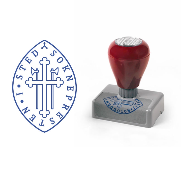 Ovalt stempel for sokneprest etter Kirkens tradisjonelle mal
