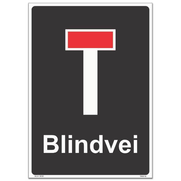Blindvei skilt for privat vei og område. Skilting av vei uten gjennomkjøring på boligområder, hyttefelt og industriområder