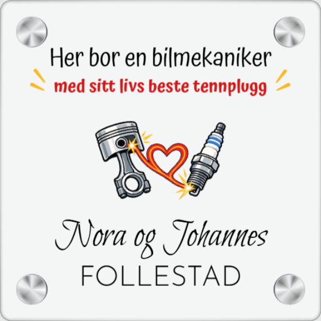 Bilde av Dørskilt til bilmekaniker - Her bor en mekaniker